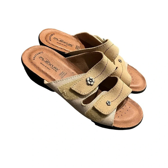 NWOB Flexus Spring Step Anatomic Beige Suede Leather Sandals Glitter Italy 8 - Picture 11 of 12